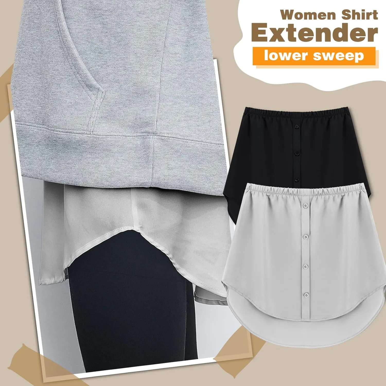 2 Pcs Shirt Extender for Women Adjustable Layering Fake Top Lower Sweep Shirt Half Length Skirt