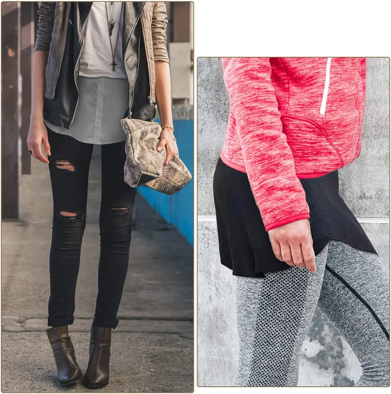 2 Pcs Shirt Extender for Women Adjustable Layering Fake Top Lower Sweep Shirt Half Length Skirt