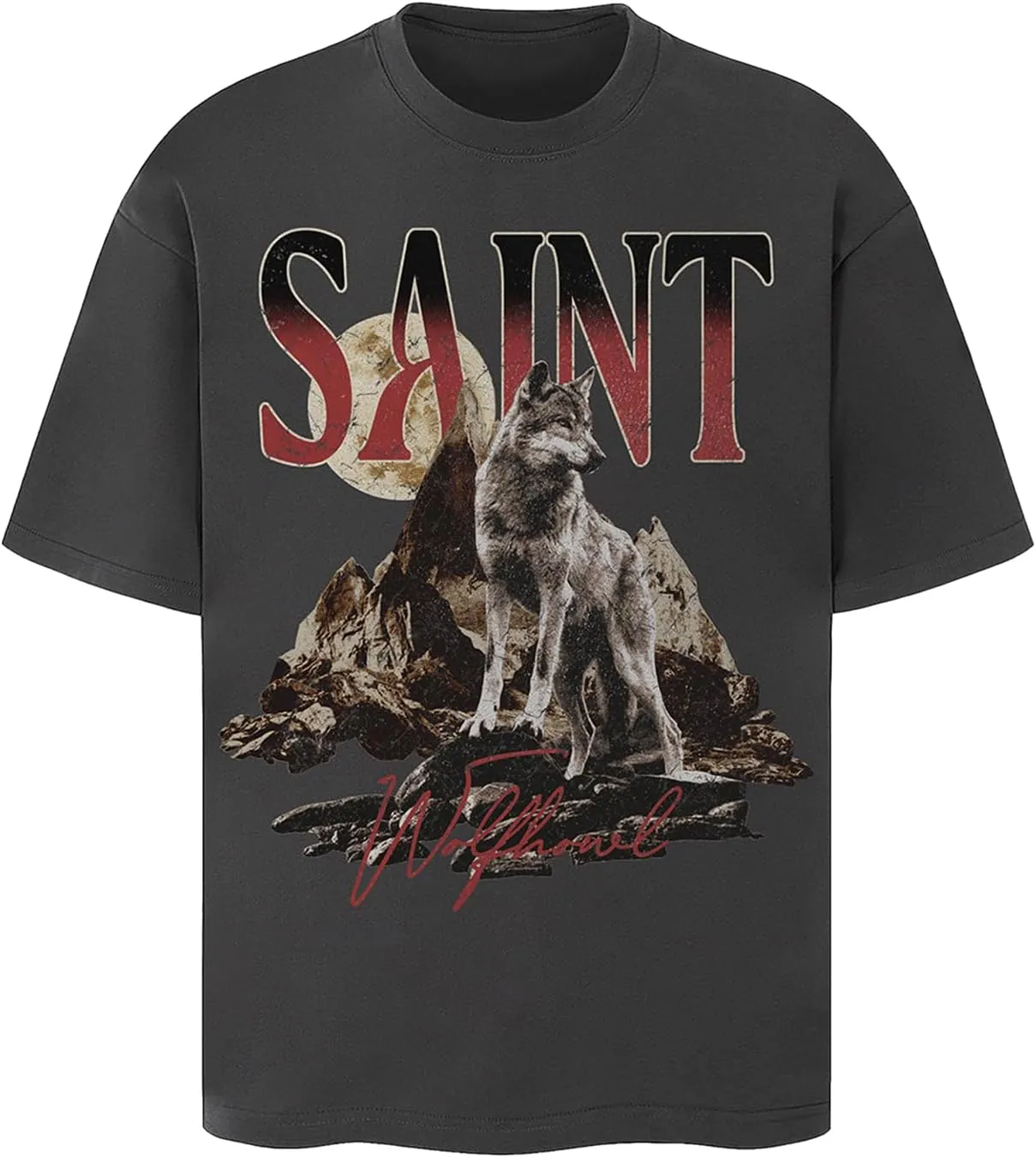 Arnodefrance Unisex Vintage Wolves Graphic Tshirt Saint Printing Streetwear Tshirts Rapper Tee Shirt Short Sleeve Shirt