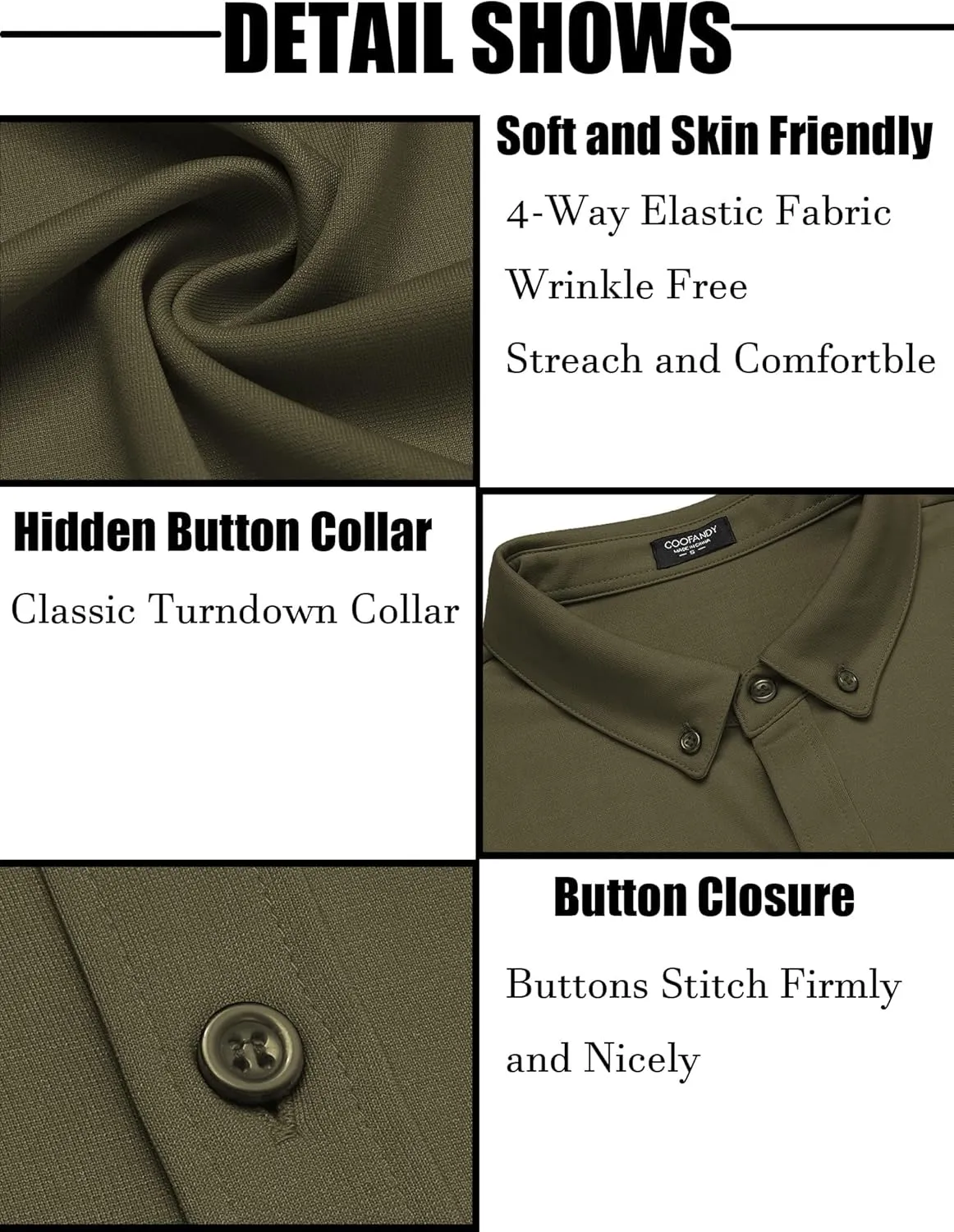 COOFANDY Men's Long Sleeve Dress Shirt Casual Button Down Shirts Wrinkle Free Untucked Shirt