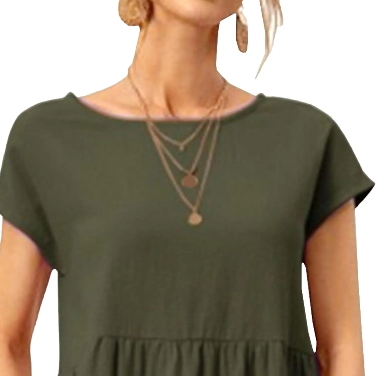 Cotton Dresses for Women Summer Short Sleeve T-Shirt Dress Casual Loose Fit Crewneck Midi Dresses with Pockets