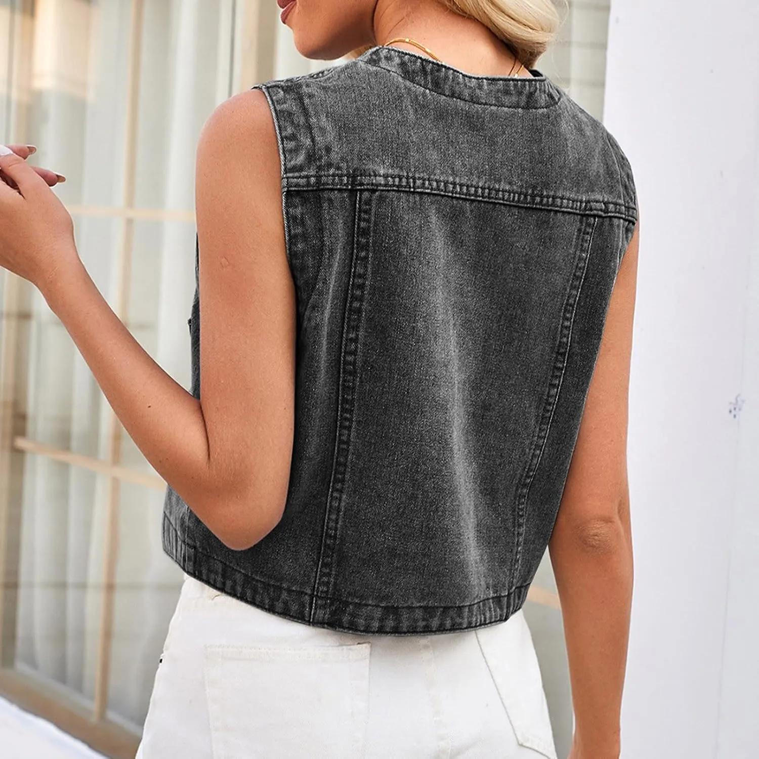Denim Vest Top for Women Y2k Western Cowgirl Sleeveless V Neck Waistcoat Jacket Button Down Casual Jean Crop Top 2025