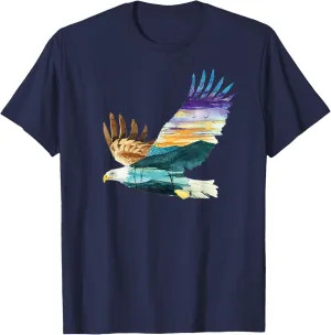Flying Bald Eagle Mountain Sky Scenary Silhouette T-Shirt T-Shirt
