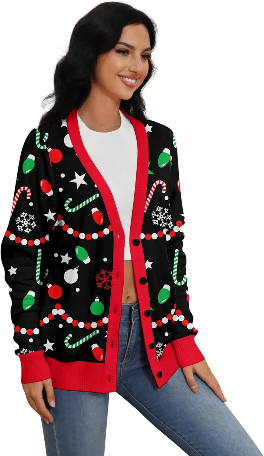 Goodstoworld Women Ugly Christmas Cardigan Sweater Long Sleeve Button Down Cozy V Neck Sweater Soft Knitwear