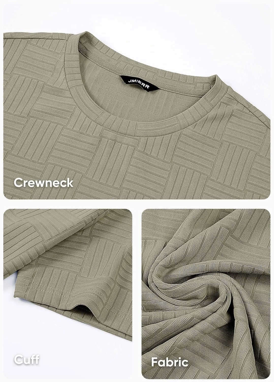 JMIERR Mens T-Shirt Casual Stretch Solid Crewneck Short Sleeve Tees Textured Shirts