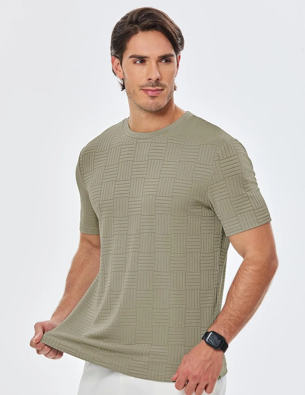 JMIERR Mens T-Shirt Casual Stretch Solid Crewneck Short Sleeve Tees Textured Shirts