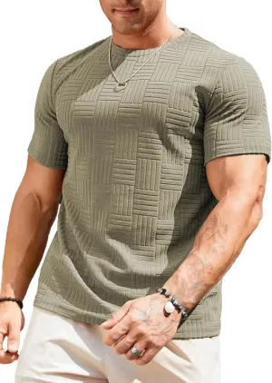 JMIERR Mens T-Shirt Casual Stretch Solid Crewneck Short Sleeve Tees Textured Shirts