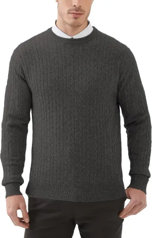 Kallspin Men's Cable Knit Crewneck Sweater Pullovers Wool Blend Relax Fit Knitwear