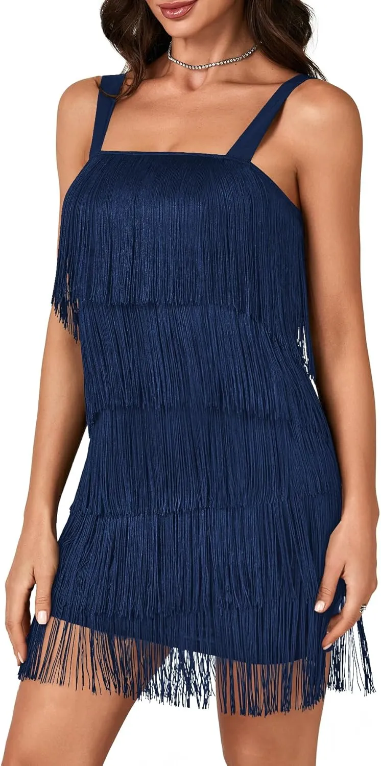KIFOVEN Womens Layered Fringe Dress Sleeveless 1920s Flapper Dress Gatsby All-Over Tassel Mini Dress
