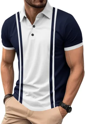 Men's Short Sleeve Vintage Polo Shirt Casual Slim Fit Golf Shirt (S-2XL)