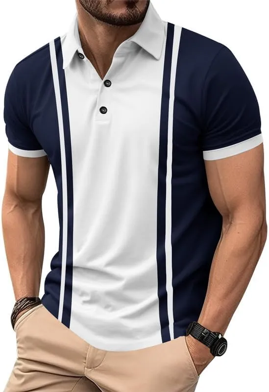 Men's Short Sleeve Vintage Polo Shirt Casual Slim Fit Golf Shirt (S-2XL)