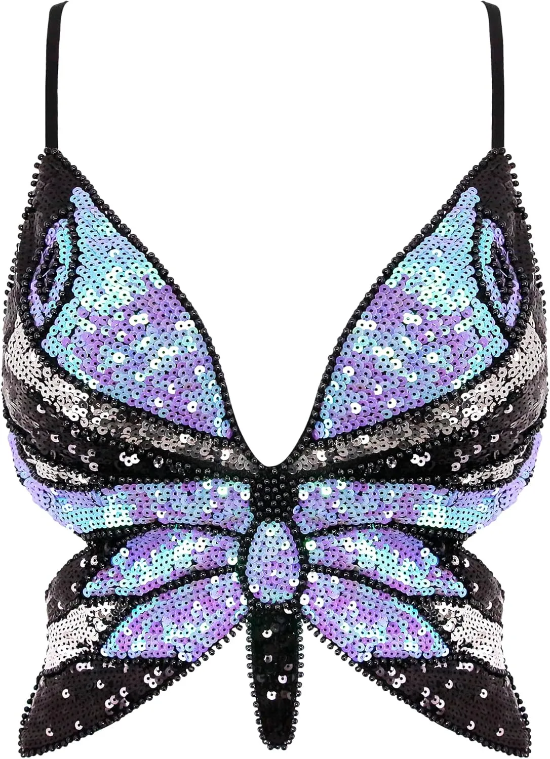 Mocure Womens Glitter Sequin Butterfly Crop Top Low-Cut Tank Top Rave Tube Vest Top for Belly Dance Costume Outfits