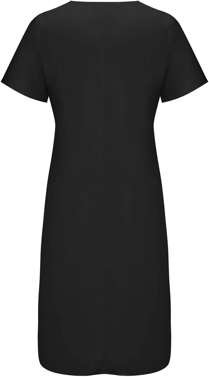 NaRHbrg Womens Summer Dress Casual Floral Print Midi Dress Button V Neck Short Sleeve Dresses Flowy Boho Beach Party Sundress