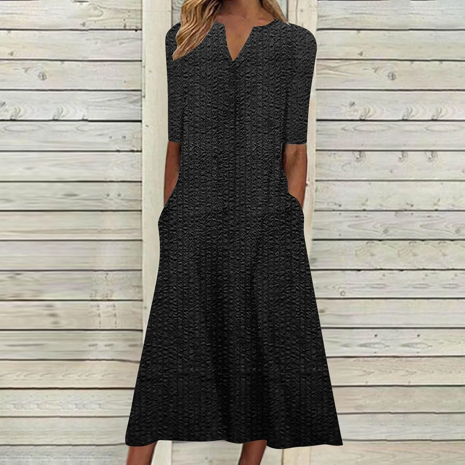 NaRHbrg Womens Summer Dress Casual Floral Print Midi Dress Button V Neck Short Sleeve Dresses Flowy Boho Beach Party Sundress
