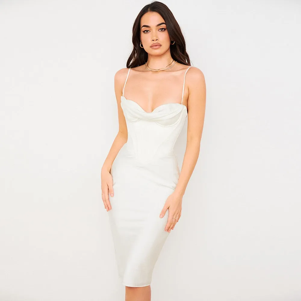 Satin Corset Strappy Midi Dress