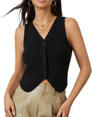 Sawden Women Knit Vest Top Sleeveless Sweater Vest Tank Tops V Neck Button Down Trendy Top