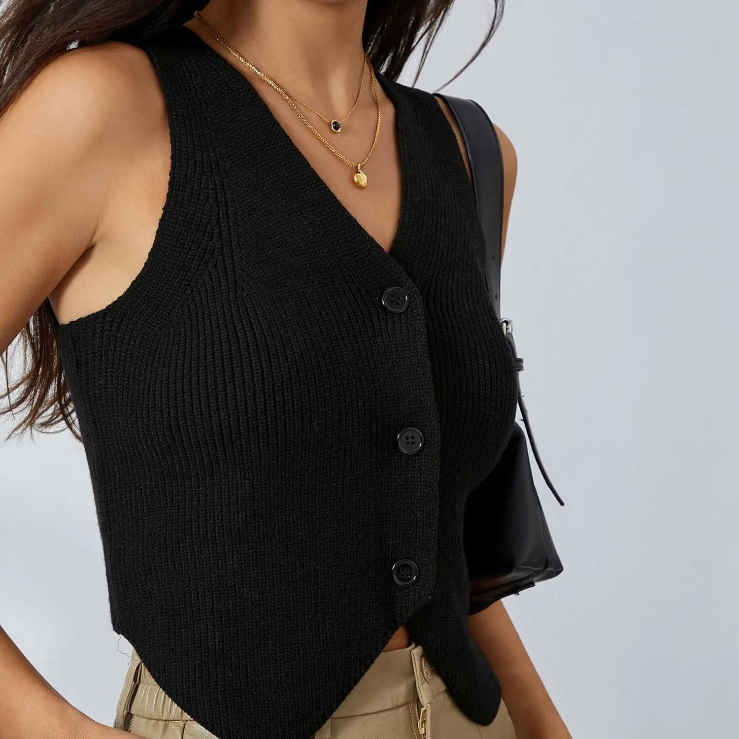 Sawden Women Knit Vest Top Sleeveless Sweater Vest Tank Tops V Neck Button Down Trendy Top