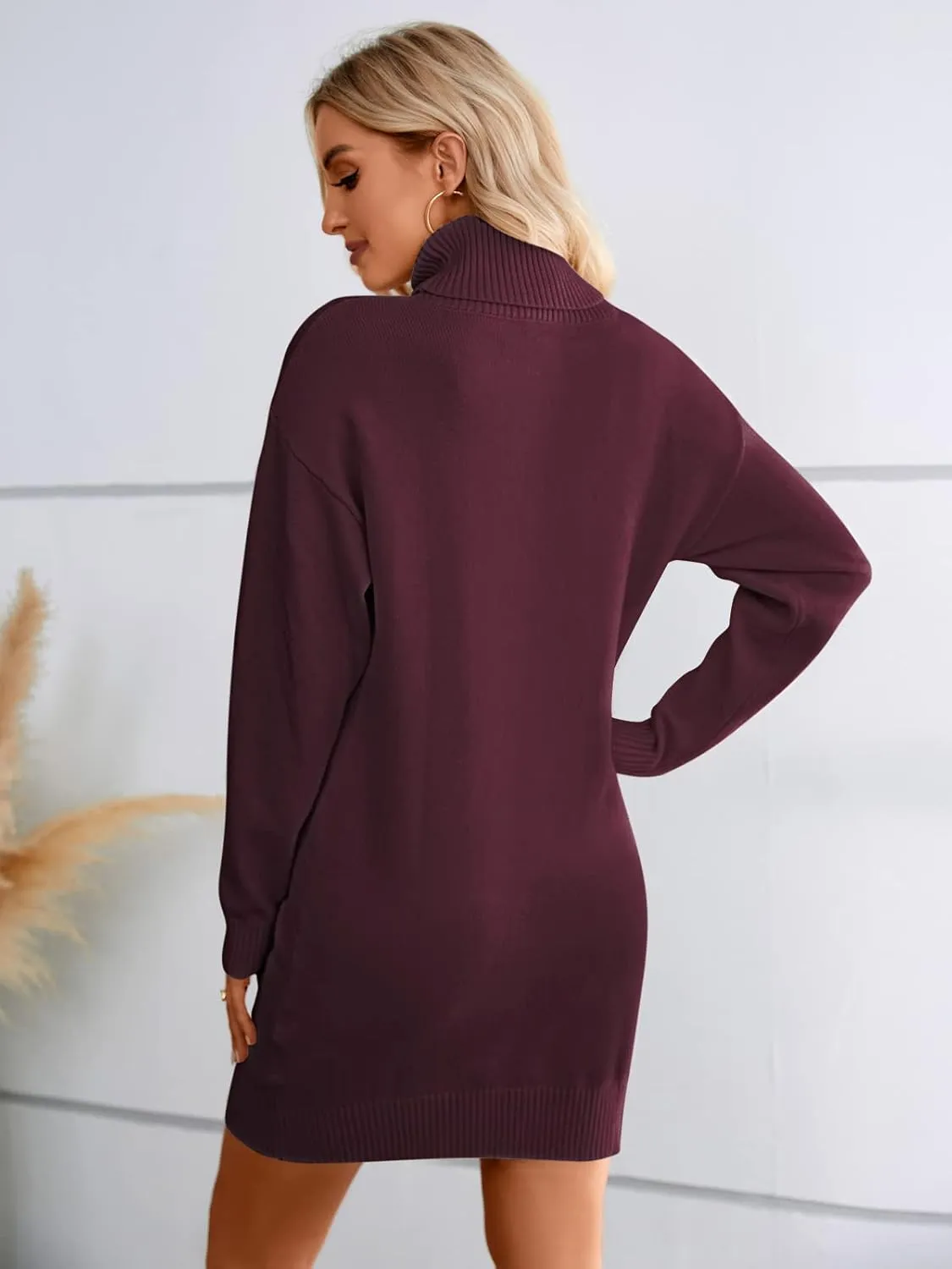 SENFURE Women Turtleneck Sweater Dress Oversized Long Sleeve Knit Pullover Fall Sweater Short Dresses