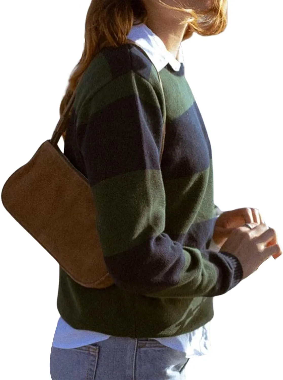 Women 90s Striped Knit Sweater Y2k Long Sleeve Oversized Pullover Sweaters Streetwear Fall Winter Knitwear
