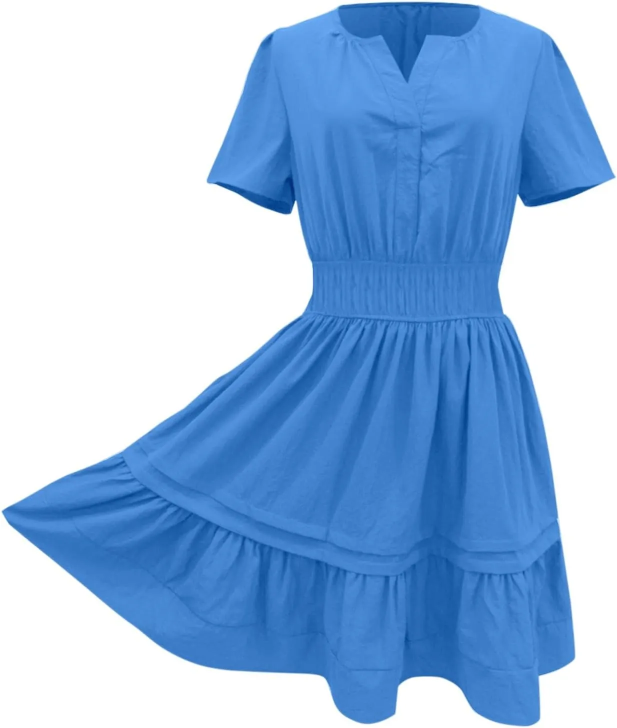 Women Summer Mini Short Dress Wrap V Neck Short Flared Sleeve Wedding Guest Dress Beach Vacation Tropical Sundress