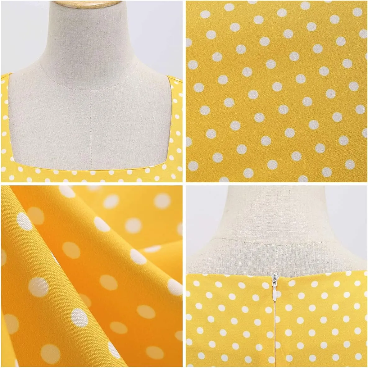 Women Vintage 50s 1950s Dress Square Neck A-line Polka Dot Rockabilly Swing Evening Party Cocktail Dresses