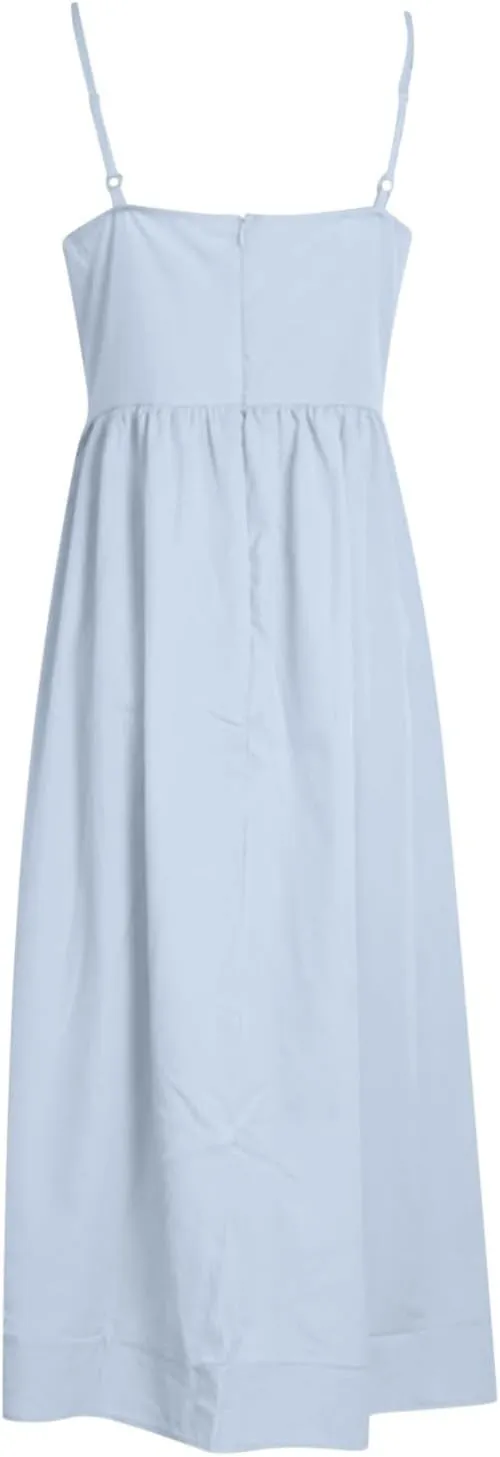 Women's Sexy Low Cut Spaghetti Strap Long Dresses Sleeveless Backless Slimd Midi Dress Square Neck Bustier Dress
