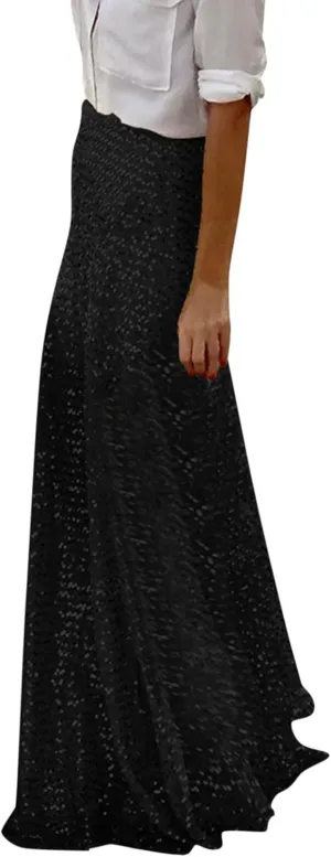 Women's Shiny Sparkly Sequin Maxi Skirt Sexy Glitter High Waist Stretchy Long Skirts Night Out Bodycon Party Clubwear