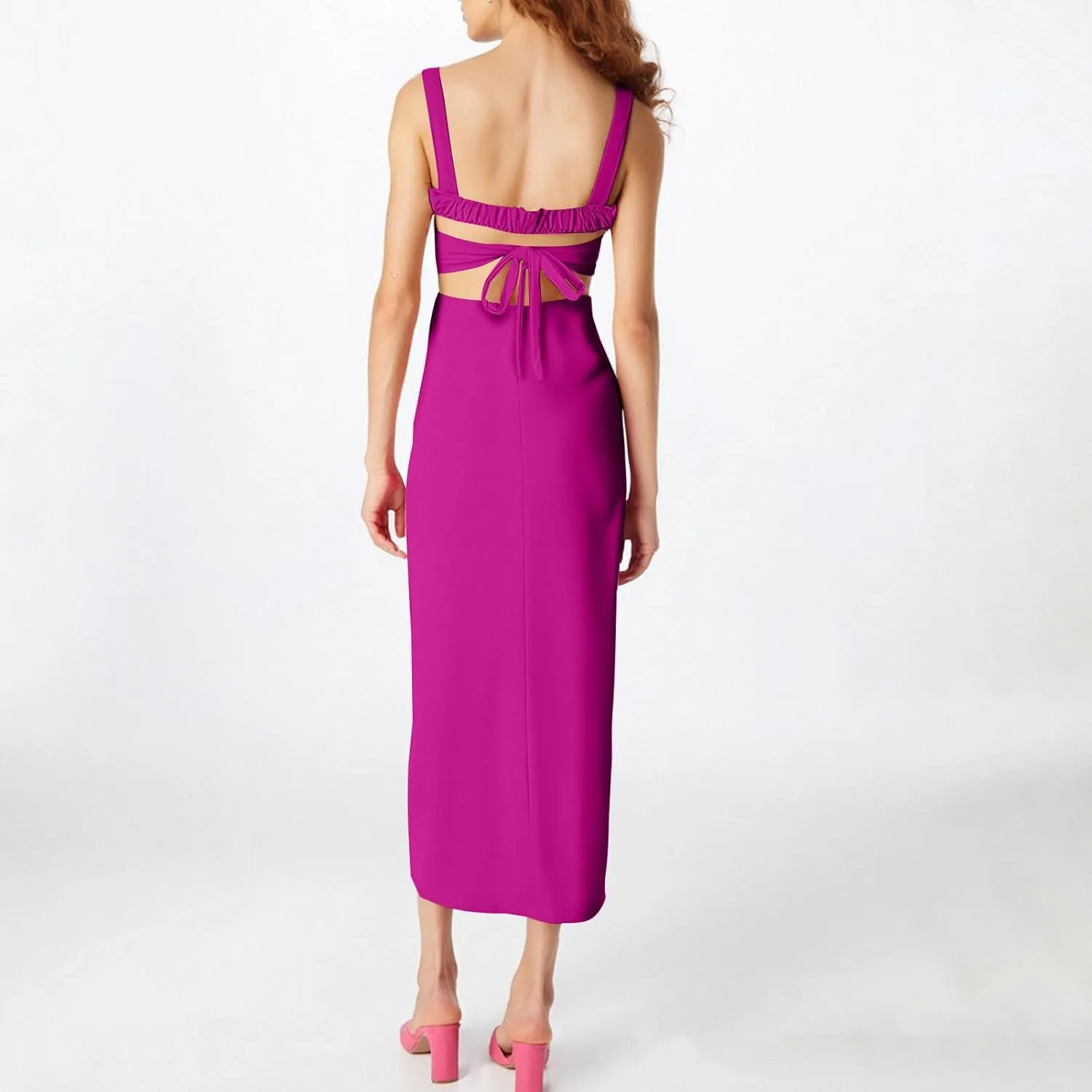 Xiaojmake Square Neck Bodycon Long Dress Sleeveless High Slit Cocktail Party Dresses Casual Summer Beach Vacation Dress 2025