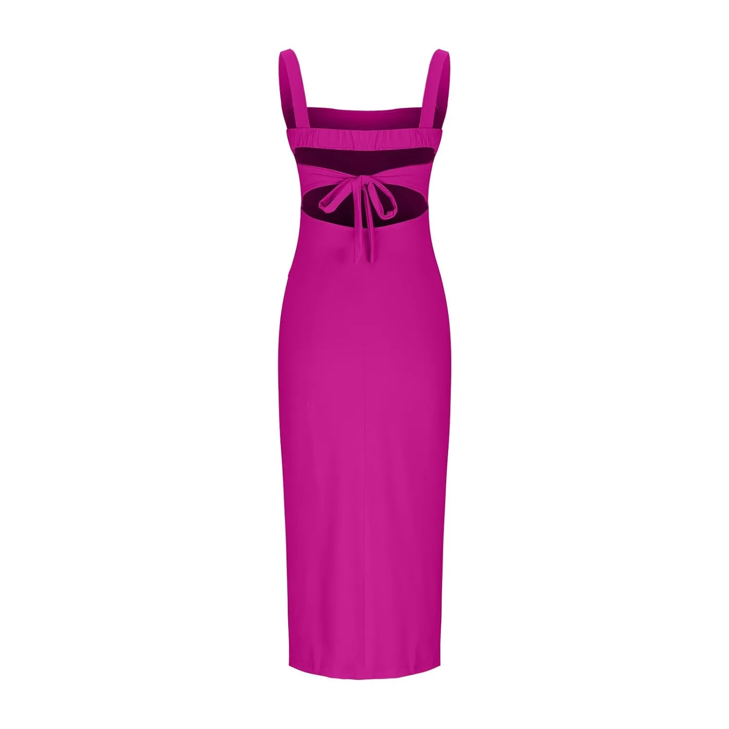 Xiaojmake Square Neck Bodycon Long Dress Sleeveless High Slit Cocktail Party Dresses Casual Summer Beach Vacation Dress 2025
