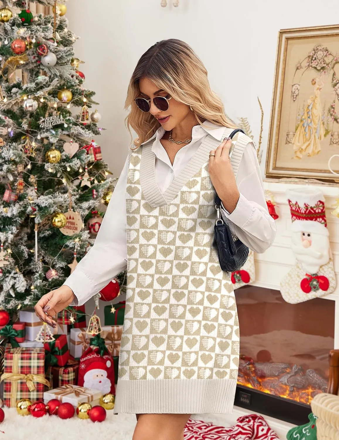 Zeagoo Women's Oversized Fall Sweater Vest Dress Winter Casual V Neck Sleeveless Loose Knit Pullover Sweater 2025